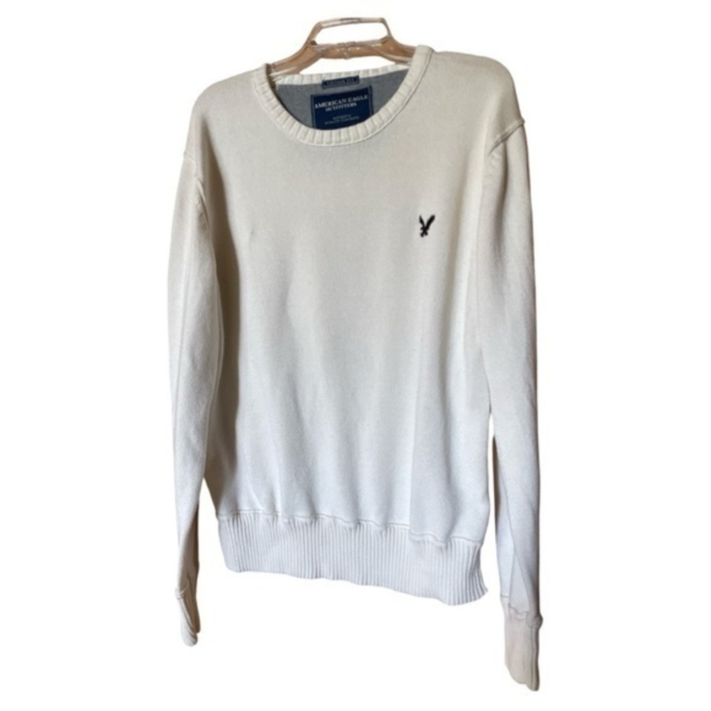American Eagle Men’s Vintage Fit‎ Crewneck Logo Sweater Ivory Cotton Size Large